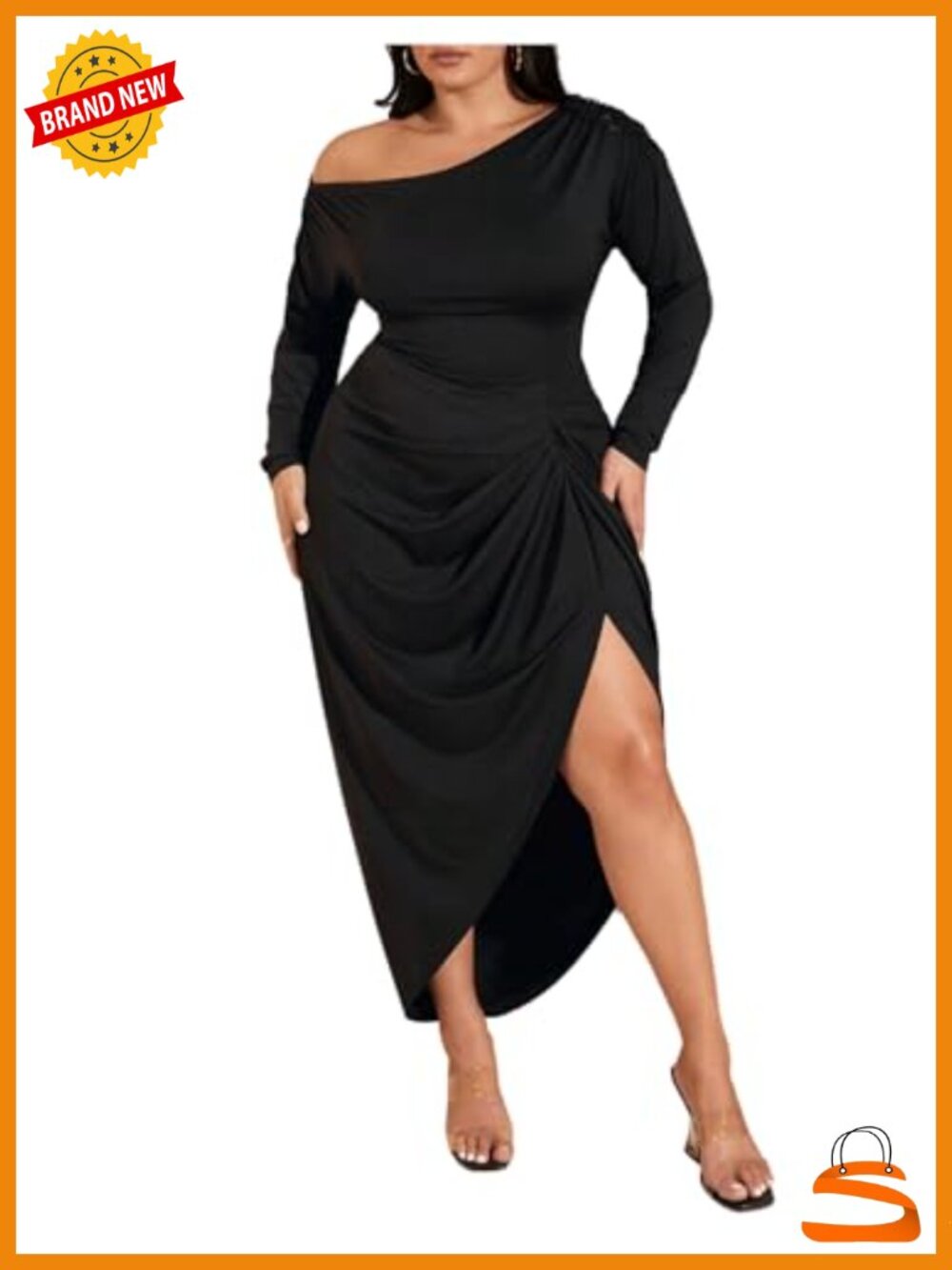 Women's Plus Size Off Shoulder Long Sleeve Ruched Bodycon Maxi Dress